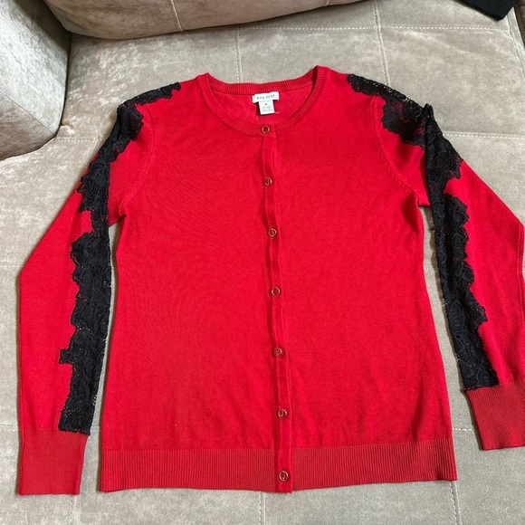 Hannah Rose Red and Black Cardigan Sweater - Picture 3 of 8